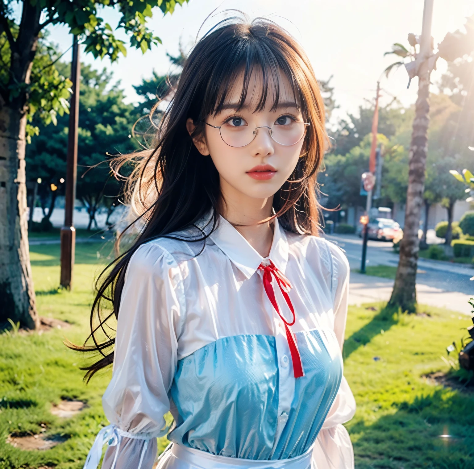 (RAW shooting, Photoreal:1.5, 8k, highest quality, masterpiece, ultra high resolution), perfect dynamic composition:1.2, street corner at night, look up at the sky:1.3, (((Typhoon heavy rain))), Highly detailed skin and facial textures:1.2, Slim high school girl wet in the rain:1.3, sexy beauty, perfect style:1.2, beautiful and aesthetic, Fair skin, very beautiful face, (rain drips all over my body:1.2, wet hair:1.4, wet uniform:1.2), water droplets on the skin, (Medium chest, Chest gap), (embarrassing smile, The expression on your face when you feel intense caress, Facial expression when feeling pleasure), (beautiful blue eyes, Eyes that feel beautiful eros:0.8), (Too erotic:0.9, Bewitching:0.9), cowboy shot, student bag, perfect limbs, perfect fingers
