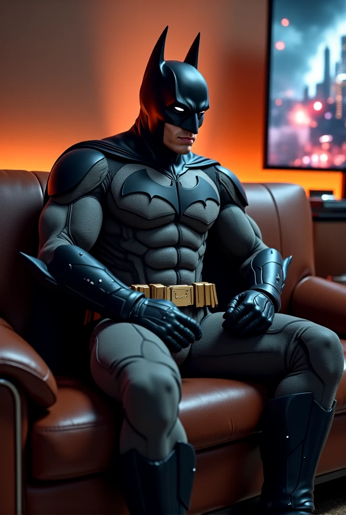 Happy Batman sitting on a gaming chair