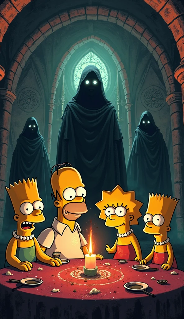 Picture of The Simpsons at an occult meeting