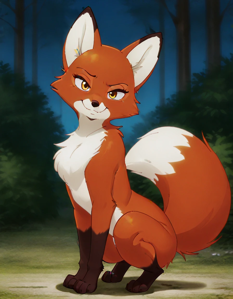uploaded the e621, beautiful and detailed, woman (((female))) ((anthro)) Fox, (Averi, Fox girl), cinematic lighting, Fox, (anthro, fluffy fur), anthro fox girl, body fur, curvy, sexy, nice, cute, hot, comfortable anime-style cartoon-style, digital drawing, SFW, flat chest, chest fluff, nervous smiling, green eyes, sassy, sassy hips, smug, fangs, in a park, wet fur