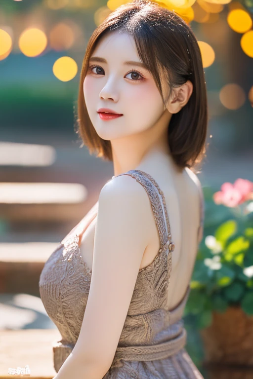 (Best quality, 8k, 32k, Masterpiece, UHD:1.2), Photo of Pretty Japanese woman, 1girl, (RAW photo), (realistic), (photorealistic:1.3), (high res), ultra detailed, Primaballerina_tutu, prima ballerina yellow tutu, incredibly beautifull face and eyes, (loli:1.2), round small face, (gigantic breasts, cleavage), thin waist, slim proportions, from below, (sweaty), forest at dawn, natural lighting,
