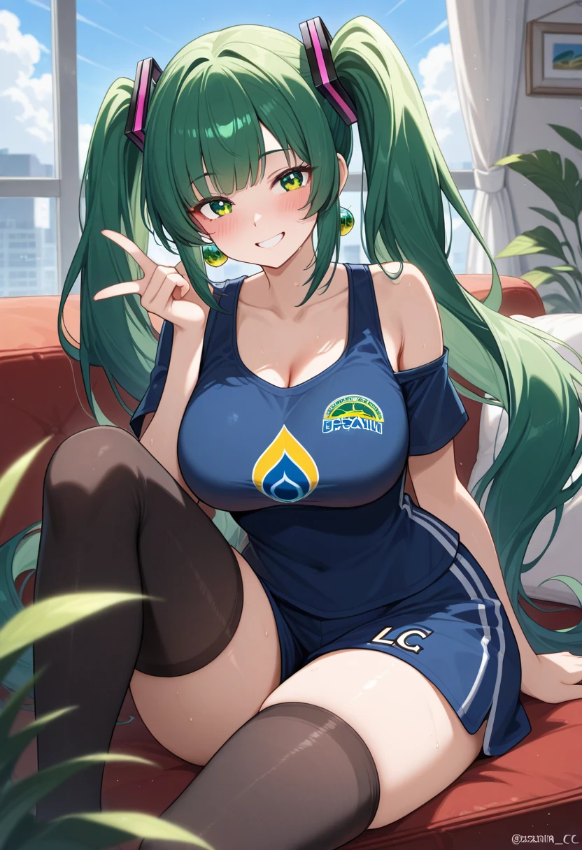 1girl, anime screencap, ((anime screencap)), anime style ((anime style)), large breasts, breasts, wide hips, thick thighs, green hair, yellow eyes, bikini, black bikini, smug, smirk, smile, race queen, race car, sports car, sport car, motor vehicle, neon, neon trim, futuristic, science-fiction, highleg, text