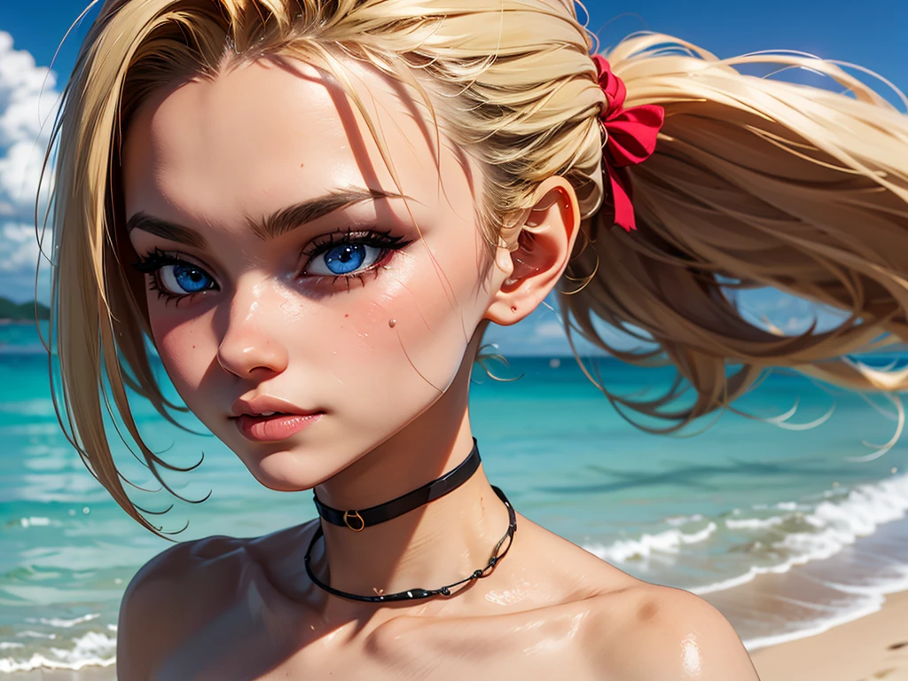 Pam Bessly (Masterpiece, Superior quality, Best Quality, Official Art, beautiful and aesthetic:1.2), (beautiful face), extremely detailed,striking,more detailed, (playa), bright Eyes, medium chest, (white micro bikini:1.2),  ((yoimiya def)) 
