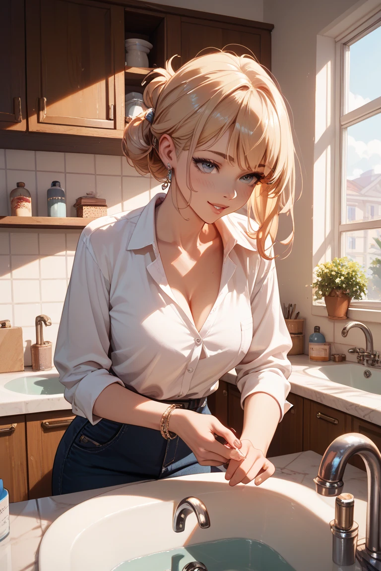 Highest Resolution,Highest quality,A beautiful girl with a crying face drinking a glass of water in a nude apron,kitchen,Tears,Open your mouth and drool,whole body,front,Sweat profusely,Beautiful eyes,Lots of saliva,