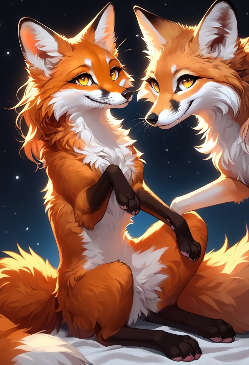by kenket, Ross Tran, ruan jia, zaush, foxovh, by Zackary911, by hyattlen, by teranen, by fumiko, by Pixelsketcher, by fluff-kevlar, bye r-mk, by Dimwitdog, Female red fox, orange fur, nuzzling into the second characters chest, magic fantasy, small, slender, (young)) traditional kemono, vibrant eyes, detailed eyes, slightly revealing, BREAK, second character female white female fox, traditional kemono, vibrant eyes, detailed eyes, ((huge breasts)), hourglass body, white fur, revealing outfit, seductive, alluring eyes, looking at viewer, traditional japanese, magic fantasy, (mature), milf, tall, curvy), BREAK, outdoors, cherry blossoms, nighttime, tugging on own clothes, ((2 anthro women)), both characters staring into each others eyes, physical embrace, size difference,