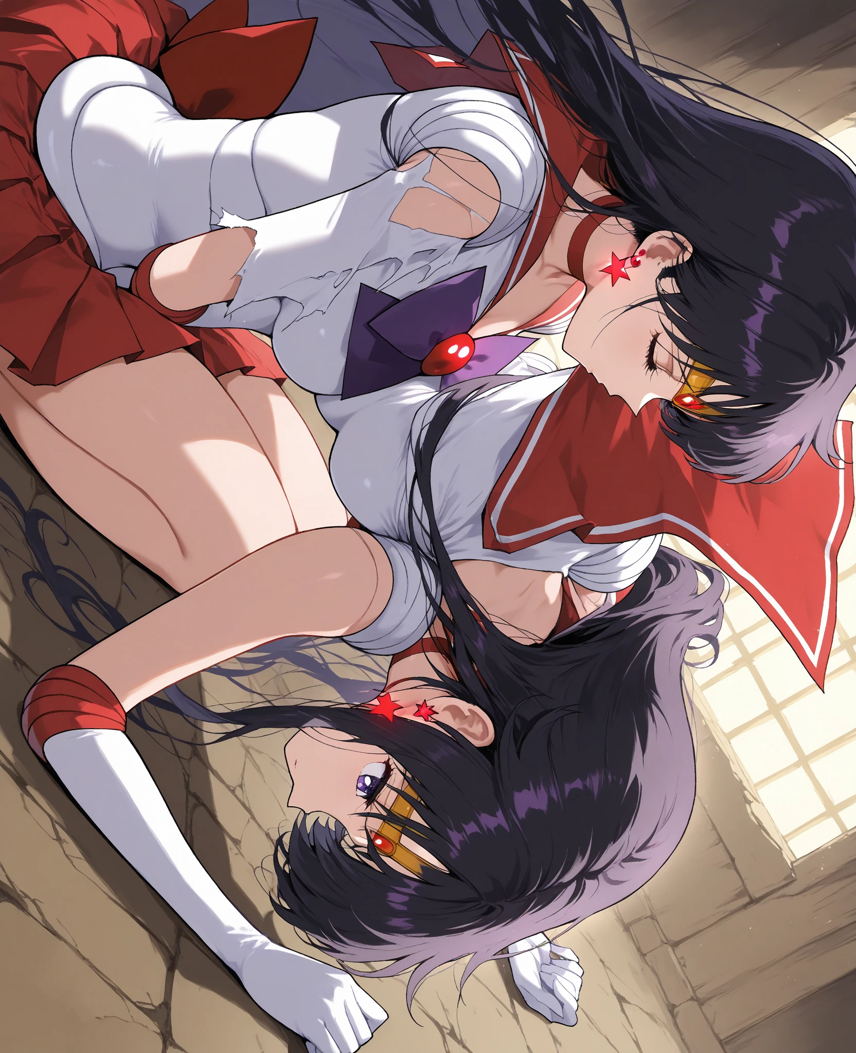 ??? vaginal, floating, holding, boy holding girl, , anime style, medium breasts,???????, kanao tsuyuri (demon slayer), purple eyes, black hair, butterfly hair ornament, demon slayer corps uniform,