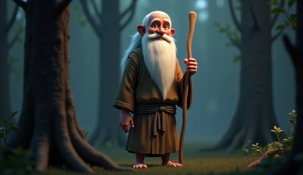 A small hobbit-like character, very cute with a white mustache and a cane