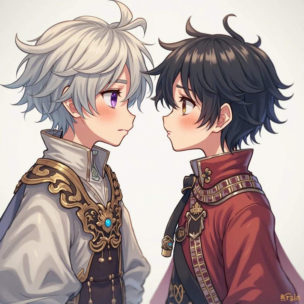 Two Boys, Silver-haired boy and brown-haired boy,tee、Talking、hight resolution、ultra-detailliert