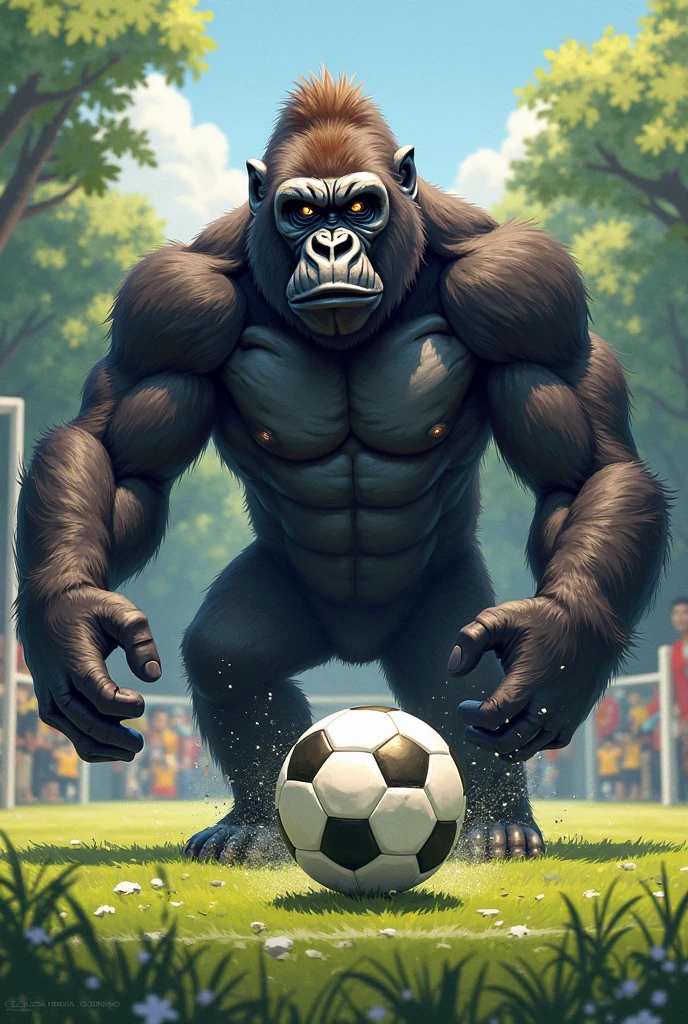 Gorilla playing soccer