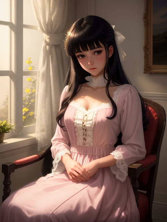 Highest image quality，Outstanding details，超高分辨率，（Fidelity：1.4），The best illustration，Favor the details，Highly cohesive 1girl，He has a delicate and beautiful face，Wearing a gauze skirt，The fair and straight chest is a delicate pink，The background is a bright classroom。