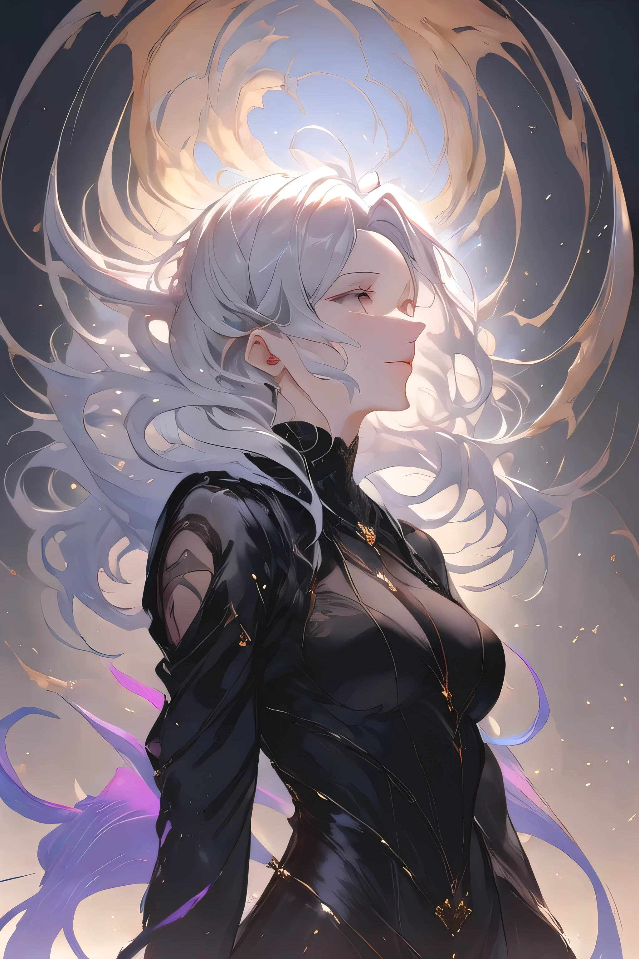 * Atalia has long silver hair , that shine with an ethereal beauty .  Her skin is clear as porcelain and her face has delicate and soft features.  Her gray eyes have a cunning glow ,  while her slender and elegant figure moves with natural grace *