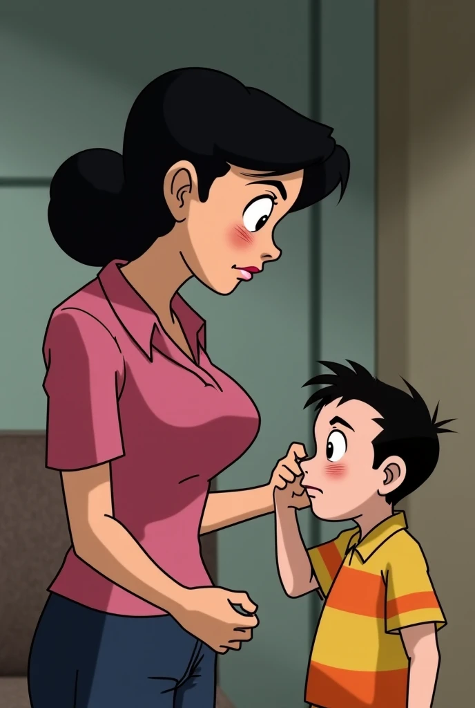 Penny Proud:1.3, futanari,pau futanari:2.0, huge cock dress:2.0, long cock:2.0,cock giants:2.0,cock colossal:2.0, brown skin, Bblack hair, glad:1.1, public, sleeping sitting on the chair, being praised
