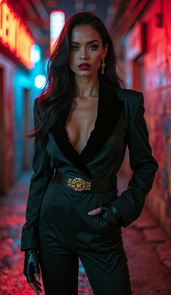 dramatic lighting, long curly, black hair girl , detailed face, detailed nose, detailed necklace wearing red sexy dress , blue stockings, freckles, collar , tattoo, extremely detailed symmetric hazel eyes with circular iris , tall walking down the subway sunset ,realism, realistic {\displaystyle \varphi ={\frac {1+{\sqrt {5}}}{2}}\approx 1{,}6180339887.}