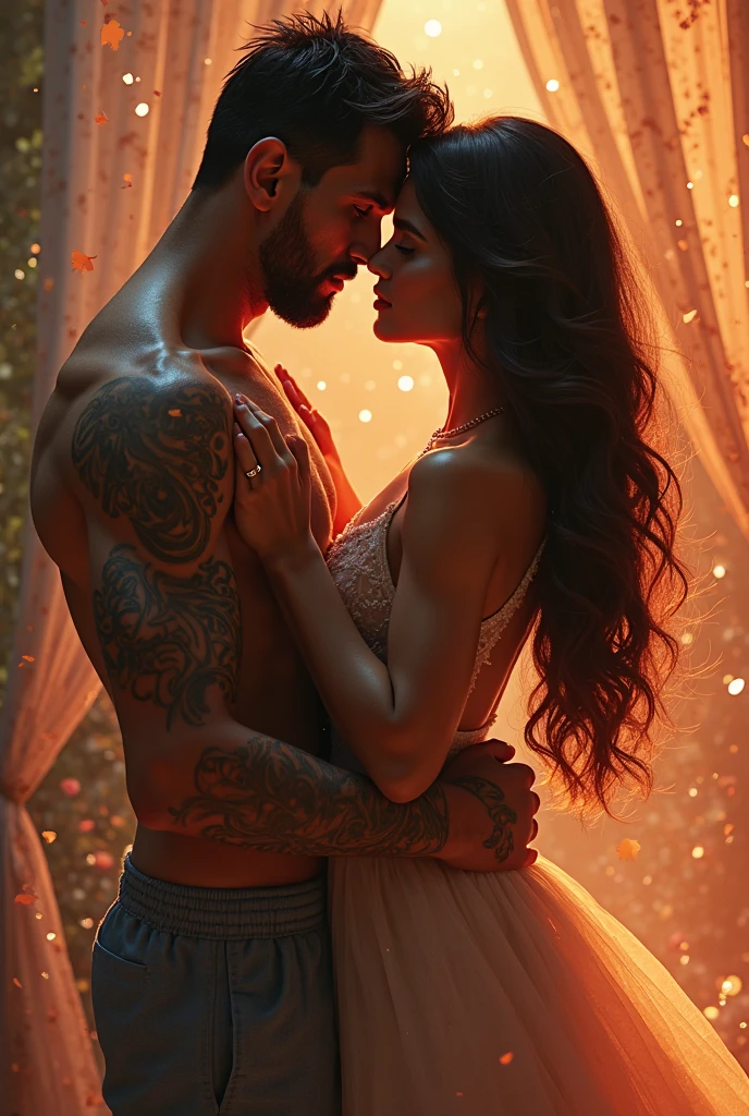Two sexy indian handsome men and one Indian cute woman hugging, but sad