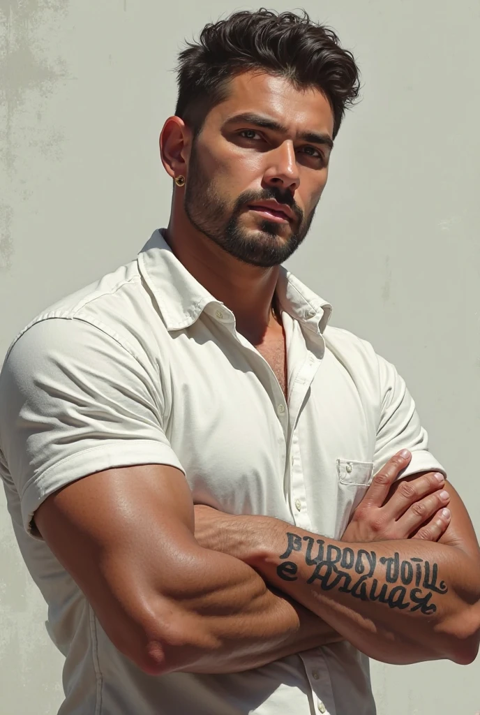 (masterpiece, intricately detailed, highest resolution, best quality:1.2), (doujin), a cocky Gabriel Reyes, 24 y.o muscle stud with a muscular physique standing up with black eyes,dark-skinned male, wearing a ((open jacket, chav, armbands)), (excessive cum), (cum on body), (cum drip), flaccid penis,saggy balls,hairy chest,vascular,muscle striations,soft light,fantastic realism, chav Alpha, colth