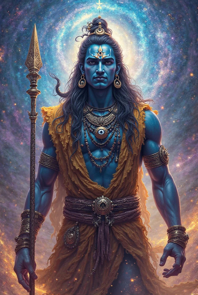 Generate an image , in which lord shiva stand beside letter A