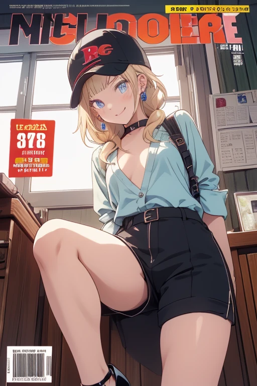 (from below:1.2),(from side:0.9), ((cute Face)), (Close-Up:0.6), ((looking at viewer, holding a icecream)),(Italian milk magazine cover:1.4), highest quality、(real、photorealistic:1.5),(ultra high resolution, ubel,dark green hair,long hair,side ponytail,hair between eyes,bangs, (beret, black jacket, open clothes, cleavage, midriff, black shorts, black thighhighs, thigh strap, fingerless gloves, single glove:1.2), (double breasted,under bust:1.2), sitting at a table, cute, anime visual of a cute girl, cute anime girl, eating cakes, young anime girl, guweiz, high quality anime artstyle, anime girl, artwork in the style of guweiz, beautiful anime girl, pretty anime girl, (anime girl), official artwork,(with sparkling eyes and a contagious smile),her thin pubic hair, looking at viewer, pose muy sexy"