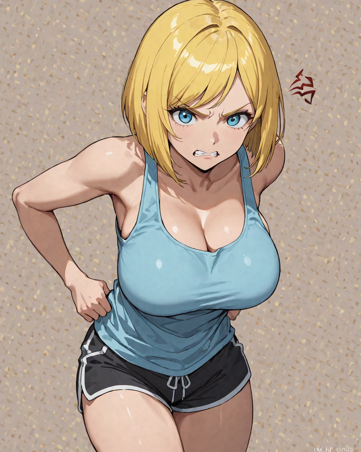 8k,masterpiece, bset quality,big, (1 girl), Kim Possible, green_eyes, orange hair, long hair, professional lighting, (shiny skin: 1.2), shiny big, ((best quality)), sharp focus: 1.2, highly detailed face and skin texture, detailed eyes, perfect face, perfect body, blur art, cg, background, Big breasts, presence (20yo, mature cool and beautiful face), wearing ((blue skirt), white taut shirt, thilush, (mittgal), random pose, top view, perfect eye, angry face