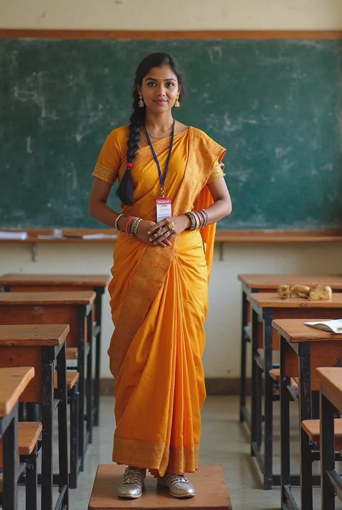 Kerala teacher in class room with white saree  navel visible
