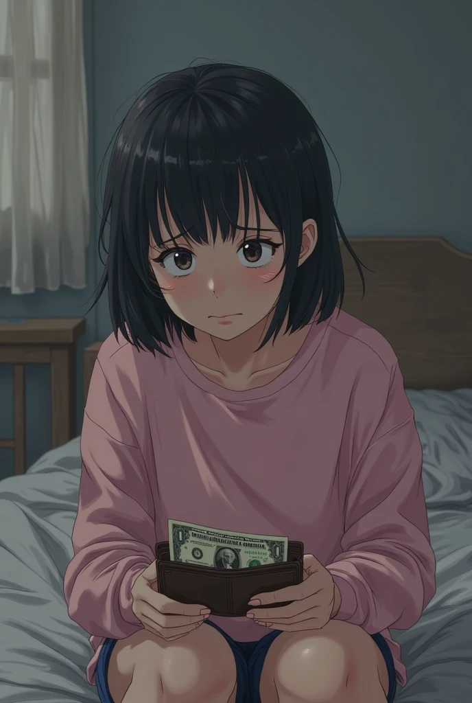 ((a beauty girl)),(((natta))),(((detail portrayal))),(((dark brown short hair:1.6))),(((Straight hair))),(((disheveled hair))),(((a small face))),(((Less bangs))),(((Trimmed bangs))),(((Brown eyes))),(masterpiece)), (((drooing eyes))),((top-quality)),((Vivid light and shadow depiction)), (The ultra-detailliert), ((kawaii)), cute little, (Detailed body line depiction), ((detailed face depiction)),((ighly detailed)), (8K), top-quality, (Beautiful fece),(((World-class quality))), ighly detailed, hight resolution,(((Anime filling))),(((large udder:1.3))),(((Bed by the window))),(((de pele branca))),(((Luxury hotel bedroom))),(((Littered with used condoms))),(((detail portrayal))),(((Detailed body depiction))),(((wearing sailor suit:1.2))),(((Dark blue skirt:1.3))),(((Take off the light blue polka dot panties and expose the lower body))),(((Holding a stack of banknotes in your hands))),(((exhausted face expression))),(((Open your legs and lift them up to show your crotch))),(((Lying in bed:1.6))),(((Detailed depiction of the udder)))