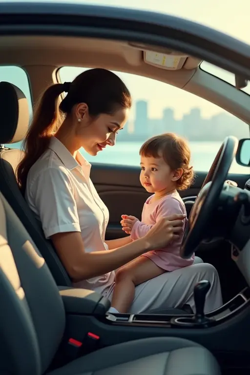 A 5years old girl going to school with her mother in a pink car dressing in pink cloth