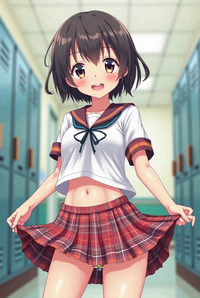 Anime girl in schoolgirl's uniform showing her panties - SeaArt AI