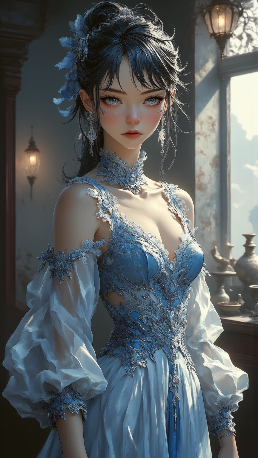 Princess, ,Cinematic, movie, Grain film, castle, (2023s)1girl in, Realistic , (8K, Raw photo, Best Quality, masutepiece:1.2), (Realistic, Photorealsitic:1.33), Best Quality, Detailed eyes are blue, Cute,Natural lighting, depth of fields, Film grain, Wrinkled skin, sharp,