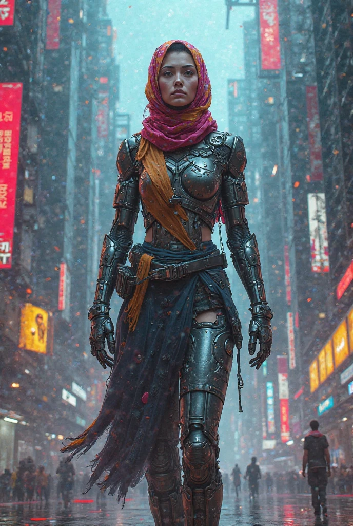 Female warrior,alien body invasion,Heavy metals,energy line,anonymous,bright eyes,elegant,excruciating,brown and white uniform,helmet bị biến dạng,Alone,modern,city,street,Dark Clouds,Thunder,heavy rain, ,Impressive lighting,,(Masterpiece:1.2), Highest quality, High resolution, Beautiful detail, high detail, perfect light, helmet, Dark Clouds, desert