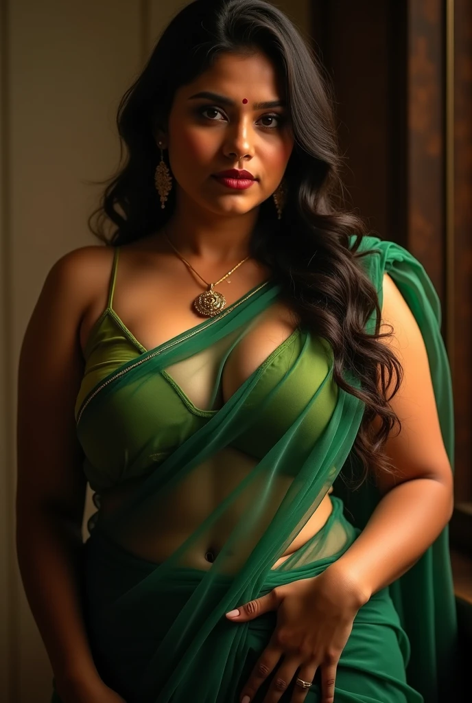 ((best quality)), ((masterpiece)), (detailed), perfect face

a young stunning gorgeous village plus size woman in green saree posing for a picture, indian goddess, traditional beauty, indian, beautiful goddess, ornate cosplay, indian style, indian super model, beautiful maiden, gorgeous woman, south east asian with long, provocative indian, gorgeous beautiful woman, intricate outfit, hindu aesthetic, beautiful asian girl, extremely detailed goddess shot, jaw-dropping beauty, big  deep cleavage sexy navel, big  deep cleavage, sexy indian women, massive  in sexy bikni fusion full body, with earrings, with bangles, with necklace, with golden nose pin, attractive body, erotic, huge breasts, big belly, sexy attractive body, seductive body, glowing skin, detailed background, on ancient temple, 16k, 8k


