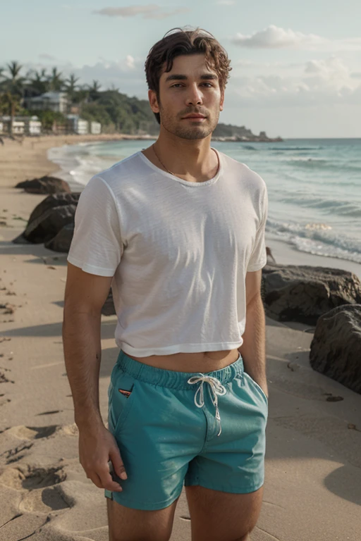 man in summer clothes on the beach