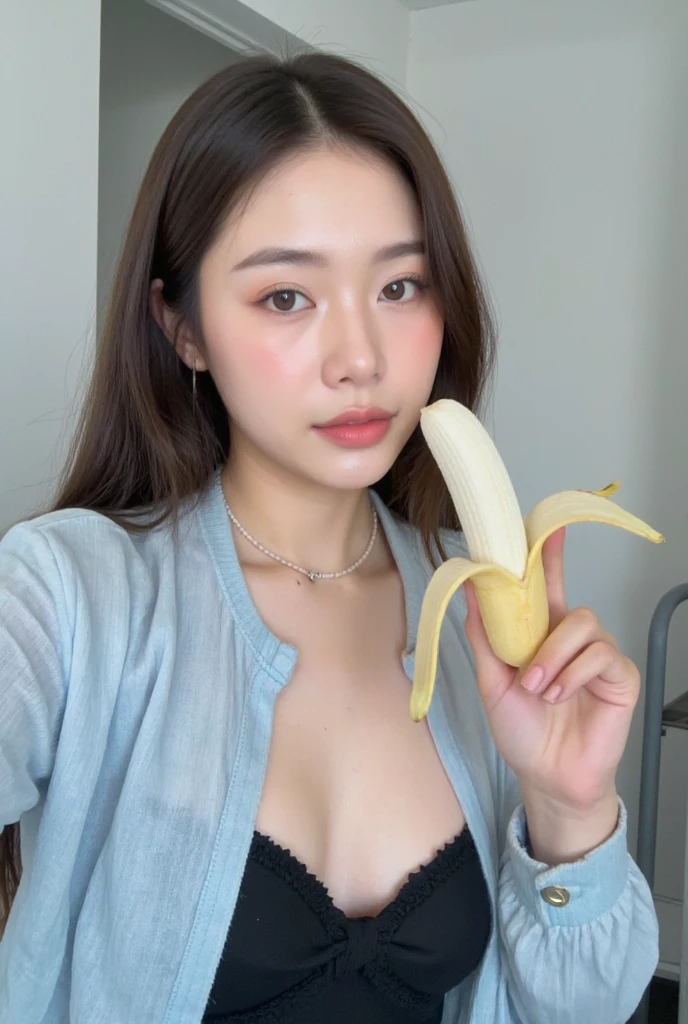 There was a woman holding a banana in her hand., With a new beauty, young and cute girl, sexy girl, good girl, 18 years old, She is about 20 years old., She is about 20 years old., 22 years old, Asian girl, 19 year old girl, Thai anime girl, Korean girl, 21 years old