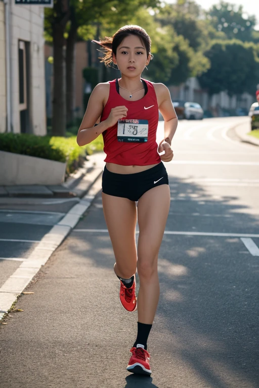 photography of a 20yo woman, perfect face, sportive running