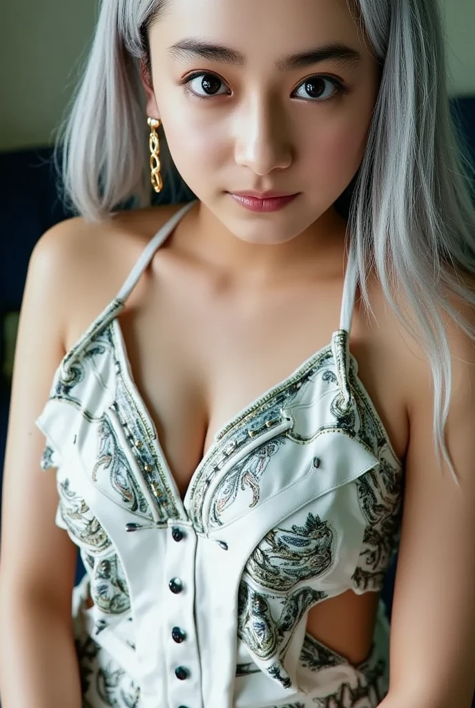 There is a girl in a sheer silk white dress, Plum blossoms, palatial palace, Oriental Architecture Ray Tracing, {top-quality}, {{​masterpiece}}, Very detailed 8k wallpaper, {extremely delicate and beautiful}, Colorful and intricately detailed, realisitic, realisitic, Camera Quality, (Detailed depiction of clothing), Cool white skin, (Detailed depiction of blush), 1080p, suns, Soft cuteness, smooth bright silver hair, Messy beauty, illuminating, broken feeling、Bright and silky skin、3D stereoscopic、​masterpiece、top-quality、An ultra-fine illustrations、Moderately sized breasts、beautidful eyes、Very fine light、Fine shine、Very fine 8K CG wallpapers、peach eyes、red pupils、extremely delicate and beautiful girl、8k wallpaper、top-quality、Full body close-up、sheer silk white dress、Luxurious silky bright red chiffon floodlights(magia、kirakira、Ultra-slim、The soft、) Hanfu