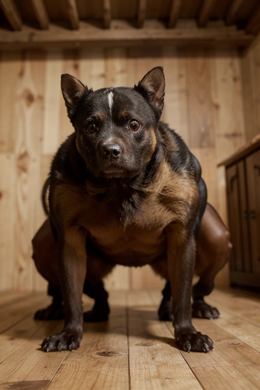 un chien muscle qui fume une segarette