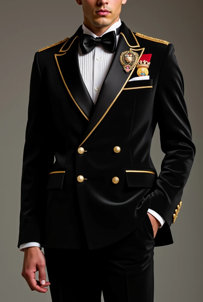 Um homem de cabelo corte militar, magro, pardo , vestindo um blaser dourado