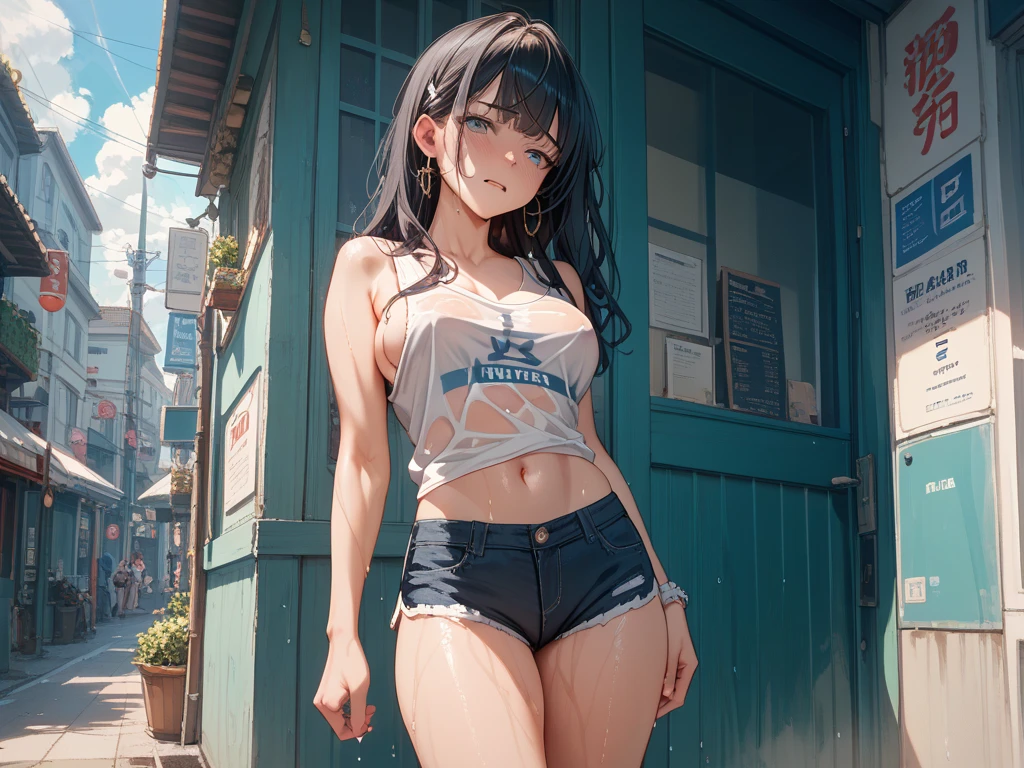anime girl in a bikini and jacket standing in front of a door, seductive anime girl, attractive anime girl, , realistic bikini, beautiful alluring anime woman, beautiful anime girl, beautiful alluring anime teen, anime moe artstyle, smooth anime cg art, guweiz, cute anime girl, artwork in the style of guweiz
