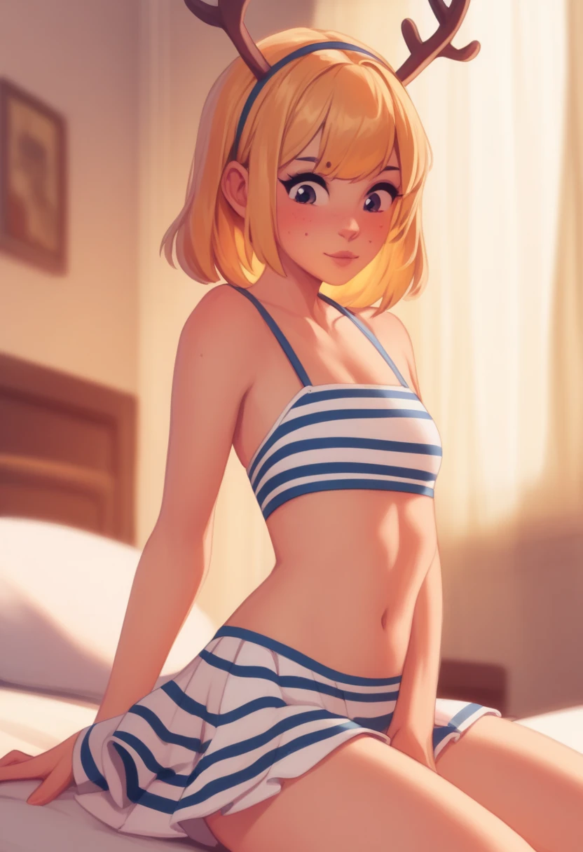 melancholy lighting, quiet, calm, brightness, masterpiece, best quality, 1girl, (JinxLol:1.2), (ultra photorealistic:1.3), (masterpiece:1.4), best quality, ((realistic)), high quality, ultra detailed, ((real image)), ((realistic skin)), ((realistic face)),(illustration:1.05), (beautiful:1.05), (beautiful detailed eyes:1.05), (cinematic light:1.1), full body, precise proportions, 18-year-old girl, skinny model lying next to the bed, SHORT BLONDE hair fluttering in the wind, tulle, long legs, feet slightly open, buttocks, blush, shyness, collarbone, abdominals, double weave, beautiful and delicate face, fair skin, real skin, (face detail), pores, super high resolution, 8k, parameters Best quality, masterpiece, super high resolution, (Realistic 2.0), More details, detailed skin, transparent panties, wide smile, white teeth, hair SHORT CURLY BLONDE voluminous, perfect and well-designed eyes, Girlfriend, Beautiful, Beautiful, Flowers, Studio Lighting