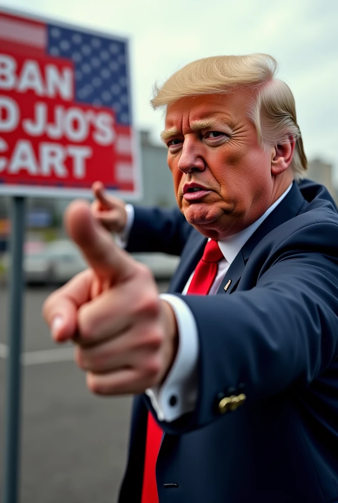 professional photo of an dystopian Donald Trump holding text: MAKE_HANDS_GREAT_AGAIN in front of Wwhite House, future tech , breathtaking cityscape, neons, billboards, subtle dust particles, wind, cinematic atmosphere, sci-fi movie, 8k UHD, sharp focus, absurdres, highly detailed, particles, light effect, volumetric lighting, masterpiece by Bladerunner