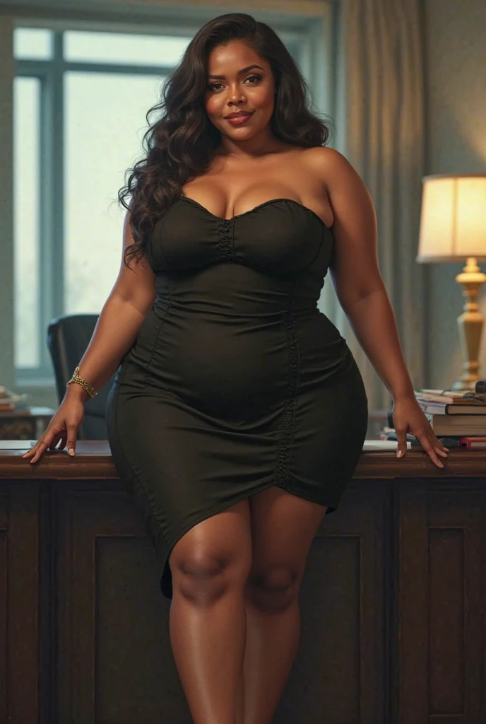 mulher_afro-brasileira, plus_size, vestido_um_vestido_vermelho_sexy, cabelo_Black_Power, s office.