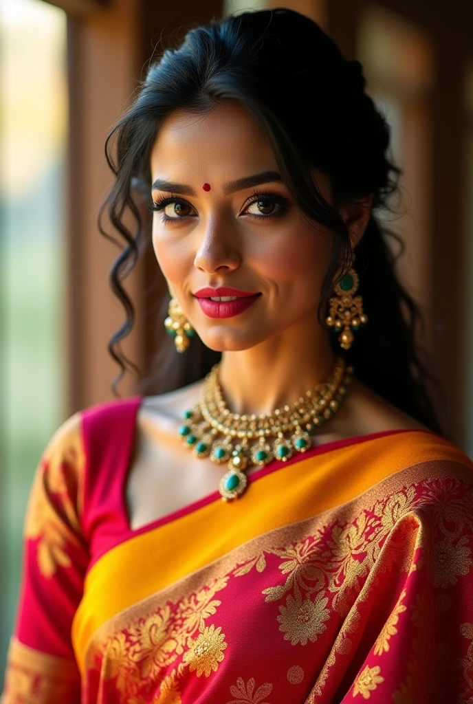 A 28 old Indian wedding woman with black skin and healthy body 