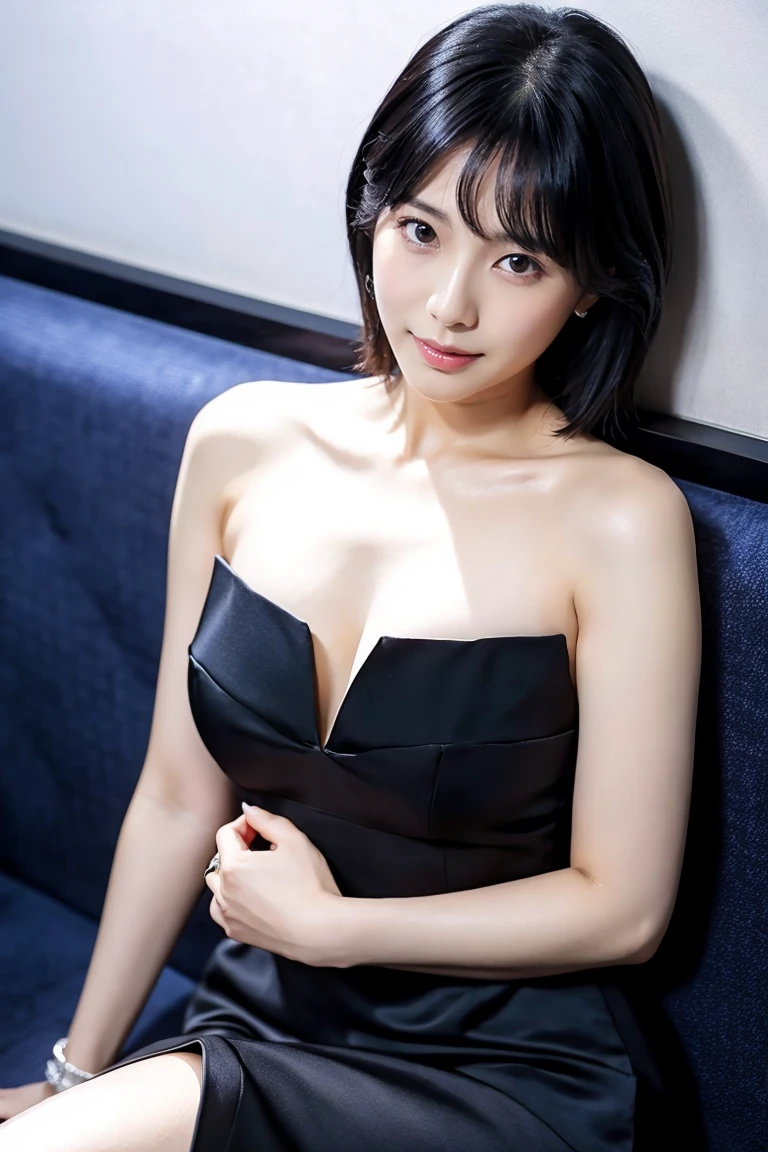(highest quality,8K,masterpiece),studio photography,gray background,Low - Angle,ID photo,high school girl,
Very beautiful beautiful girl,fine skin,realistic skin, lip gloss,rouge,
very short hair,pixie cut,
big earrings,
big breasts,thighs,emphasize cleavage,