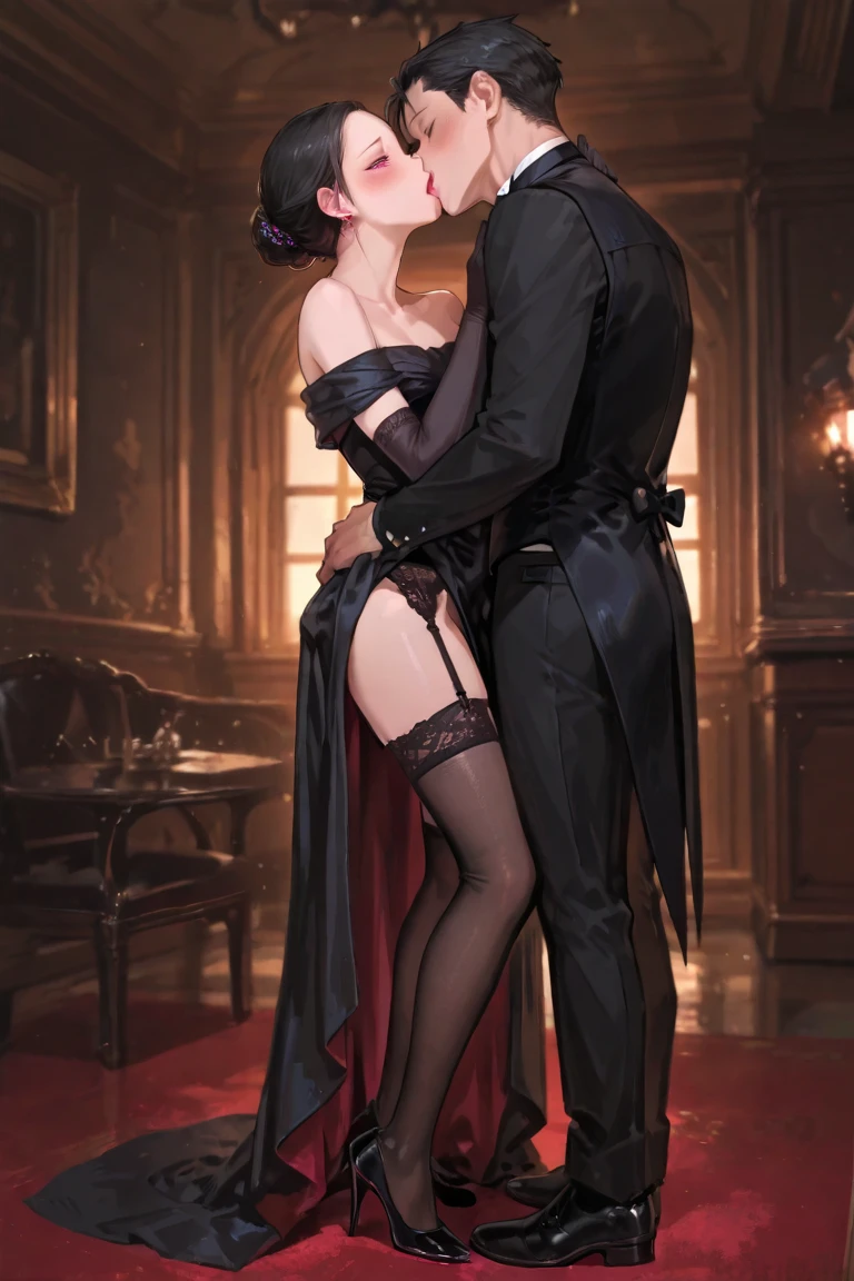 ((Kami Tora style)), score_9, score_8_up, score_8, score_7_up, score_7, score_6_up, woman and boy in a femdom dungeon, beautiful face, large mature round woman, fetish femdom sexy old schoolmistress, eyeglasses, sadistic smiling candid expression, corset, stockings, hairy pink pussy, unbuttoned dress, busty topless, hair updo, elegant hair style, depth of field, narrow hips. Short submissive slim ("nude young student":1.2). ("Boy's unbuttoned lowered pants exposing balls":1.2), ("big metal chastity cage on cock":1.2), copiously dripping cock. Ball gag, dripping mouth, collar, sex, extreme size difference, halfbody portrait, boy is thin, boy, age difference, male young student, dungeon, full body framing, perfectly illuminated characters