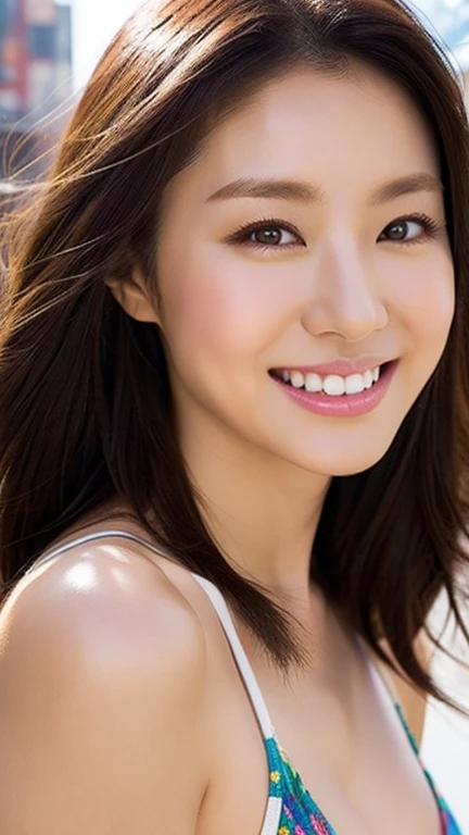1 girl, (Summer clothing:1.2), Very beautiful Japanese idol portraits,
(RAW Photos, Highest quality), (Realistic, Realistic:1.4), (masterpiece),
Very delicate and beautiful, Very detailed, 2k wallpaper, wonderful, finely, Very detailed CG Unity 8K wallpaper, Very detailed, High resolution, Soft Light,
Beautiful detailed girl, Very detailed eyes and face, Beautiful and sophisticated nose, Beautiful and beautiful eyes, Cinema Lighting,
(Simple light color background:1.3),
(Semi-long hair),
Complete Anatomy, Slender body, Small breasts, smile