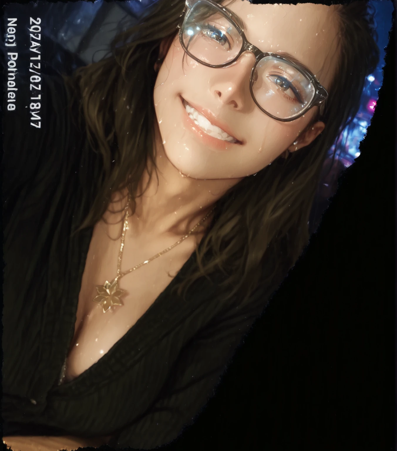 social maffia, modern urban chique bureau, friendly business photo of smiling lawyer (WOMAN) with transparent black sunglasses, extrem light from lamp, dark room