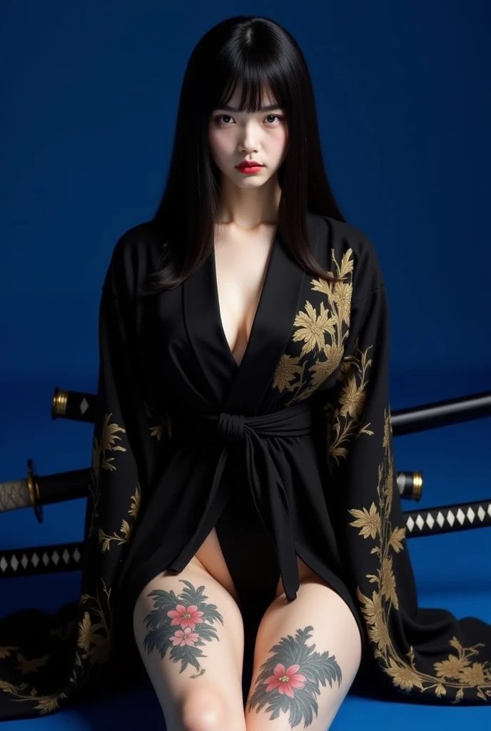 Umalinda warrior sexy, pretty face, Delicious Company, Alluring figure, Wearing a sexy open kimono. The artwork is created in a medium reminiscent of Japanese ink paintings....., 具有大胆的笔触和Monochromatic color palette. artist&#39;Masterful technique reveals the intensity and power of the image&#39;sense of presence，with the highest quality, Perfectly capture every detail with ultra-high resolution. Textures and intricate patterns on kimonos are rendered with extreme precision. Lighting is carefully designed，Enhance drama, Features deep shadows and subtle highlights. General, The artwork exudes elegance and power, Combining traditional Japanese aesthetics with a modern feel. Monochromatic color palette, Combine details, Create captivating and immersive experiences for your audience.