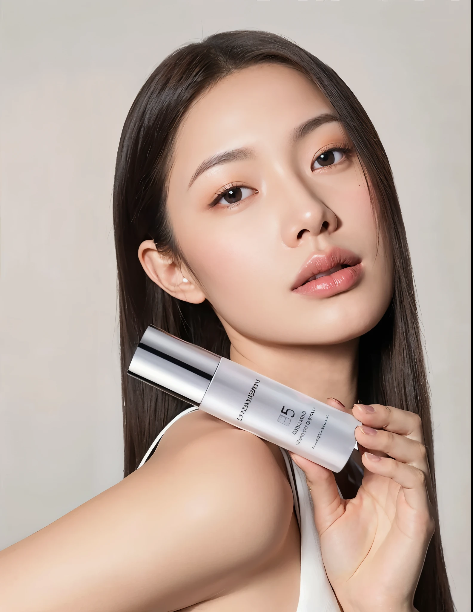 (((masterpiece))), (((best quality: 1.4))), ((super detailed: 1.4)),  

An arafed woman holding a bottle of liquid in her hand, photoshoot for skincare brand, popular south korean makeup, with shiny skin, popular korean makeup, smooth porcelain skin, shiny glossy skin, smooth glowing skin, immaculate complexion, glowing porcelain skin, gorgeous young korean woman, gongbi, shiny white skin, beauty campaign, sha xi, porcelain highlighted skin,    

Masterpiece, ultra detailed, realistic, photo realistic, high detail RAW color photo, professional photograph, extremely detailed, finely detail, lens flare, Dynamic lighting, 8k, RAW Photo, Best High Quality, Masterpiece: 1.2, Ultra HD: 1, High Detail RAW Color Photo, Pro Photo, realistic, Photo realistic: 1.5, Live Photo, Super detailed, Masterpiece, Real Skin, realistic Skin, realistic HD Eyes, Highly detailed Eyes, Perfect Eyes, Perfect face, Perfect fingers, extremely detailed face, extremely detailed eyes, extremely detailed skin, perfect anatomy, (non-muscle type:1).