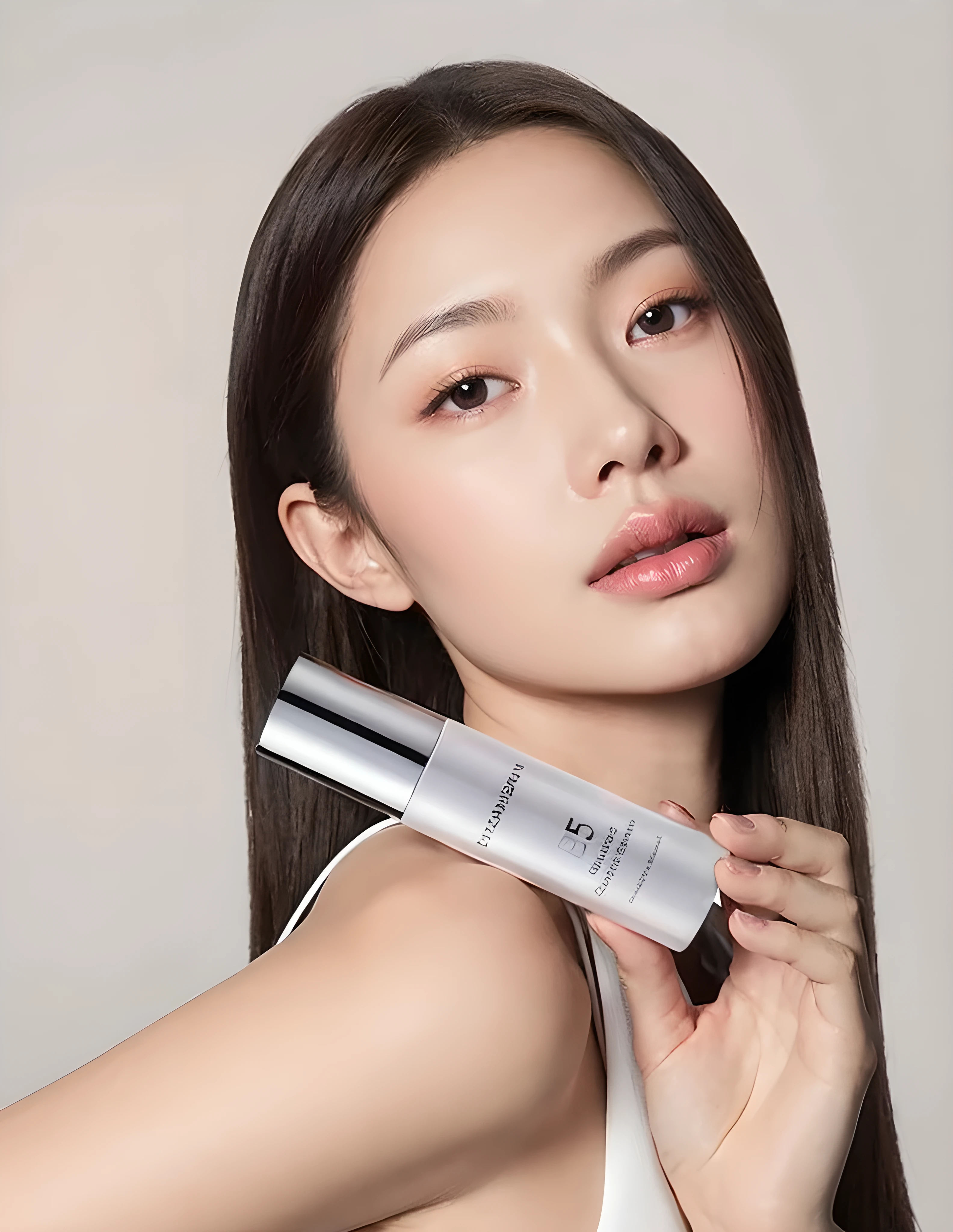 (((masterpiece))), (((best quality: 1.4))), ((super detailed: 1.4)),
An arafed woman holding a bottle of liquid in her hand, photoshoot for skincare brand, popular south korean makeup, with shiny skin, popular korean makeup, smooth porcelain skin, shiny glossy skin, smooth glowing skin, immaculate complexion, glowing porcelain skin, gorgeous young korean woman, gongbi, shiny white skin, beauty campaign, sha xi, porcelain highlighted skin,
Masterpiece, ultra detailed, realistic, photo realistic, high detail RAW color photo, professional photograph, extremely detailed, finely detail, lens flare, Dynamic lighting, 8k, RAW Photo, Best High Quality, Masterpiece: 1.2, Ultra HD: 1, High Detail RAW Color Photo, Pro Photo, realistic, Photo realistic: 1.5, Live Photo, Super detailed, Masterpiece, Real Skin, realistic Skin, realistic HD Eyes, Highly detailed Eyes, Perfect Eyes, Perfect face, Perfect fingers, extremely detailed face, extremely detailed eyes, extremely detailed skin, perfect anatomy, (non-muscle type:1).