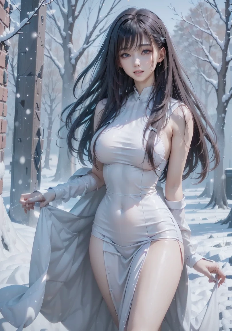 a beautiful woman holds blooming flowers, in the style of kawacy, white and silver, sam spratt, snow scenes, exaggerated nobility, comic art, artgerm