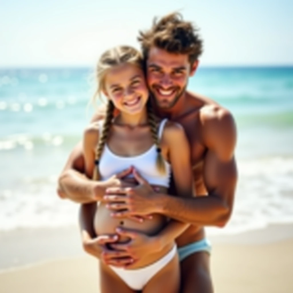 Jennifer Lawrence in bikini caressing her 15 year old son Alex on the chest