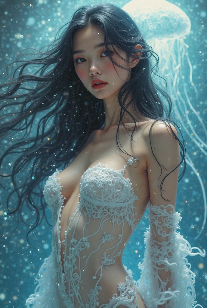 One girl, High resolution, chest, Shortcuts, whole body、Slime gets tangled、Transparent clothes